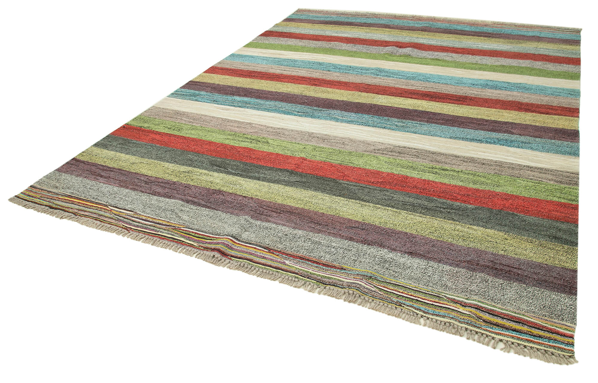 Scrap Beyaz Geometrik Pamuk Yün El Dokuma Halısı 260x330 Agacan