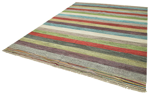 Scrap Beyaz Geometrik Pamuk Yün El Dokuma Halısı 260x330 Agacan