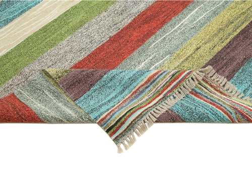 Scrap Beyaz Geometrik Pamuk Yün El Dokuma Halısı 260x330 Agacan