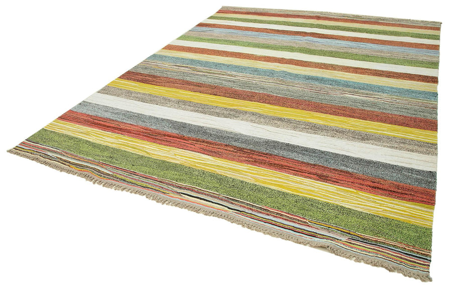 Scrap Turuncu Geometrik Pamuk Yün El Dokuma Halısı 247x328 Agacan