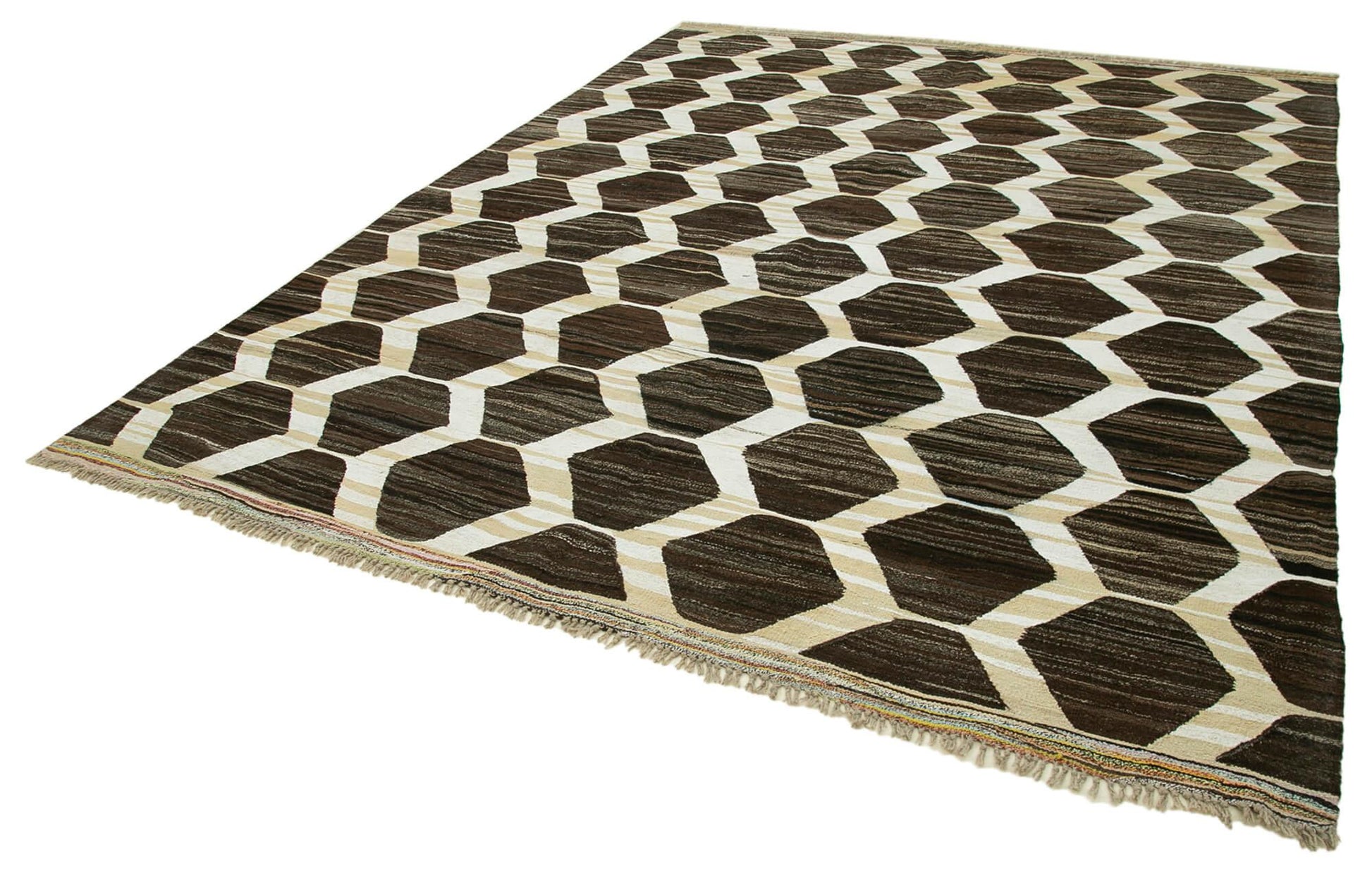 Scrap Fuşya Geometrik Pamuk Yün El Dokuma Halısı 255x330 Agacan