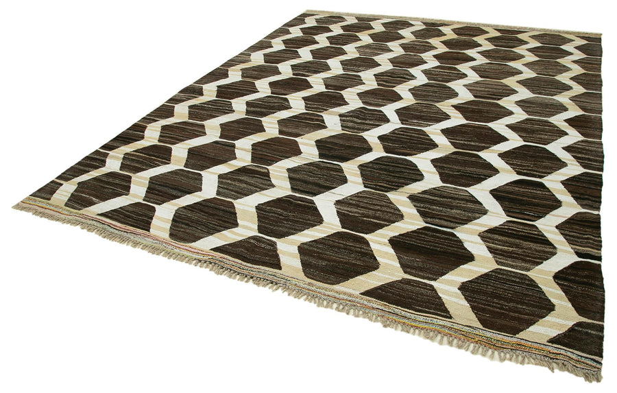 Scrap Fuşya Geometrik Pamuk Yün El Dokuma Halısı 255x330 Agacan