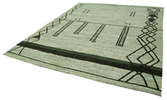 Scrap Yeşil Geometrik Pamuk Yün El Dokuma Halısı 255x330 Agacan