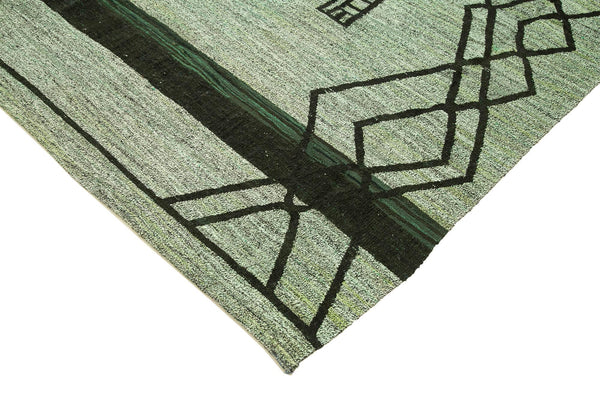 Scrap Yeşil Geometrik Pamuk Yün El Dokuma Halısı 255x330 Agacan