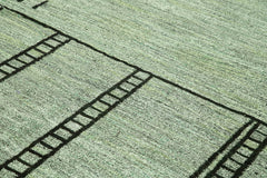 Scrap Yeşil Geometrik Pamuk Yün El Dokuma Halısı 255x330 Agacan