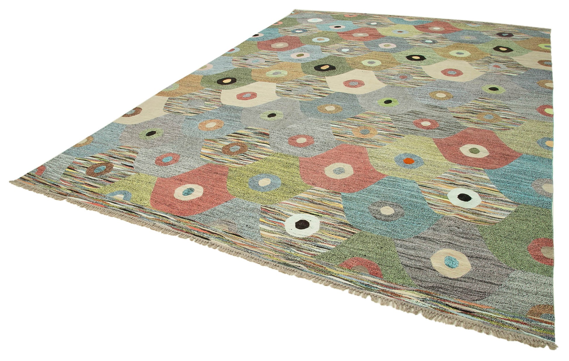 Scrap Sarı Geometrik Pamuk Yün El Dokuma Halısı 302x428 Agacan