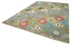 Scrap Sarı Geometrik Pamuk Yün El Dokuma Halısı 302x428 Agacan