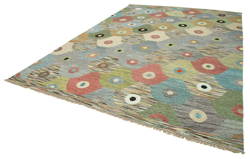 Scrap Sarı Geometrik Pamuk Yün El Dokuma Halısı 302x428 Agacan