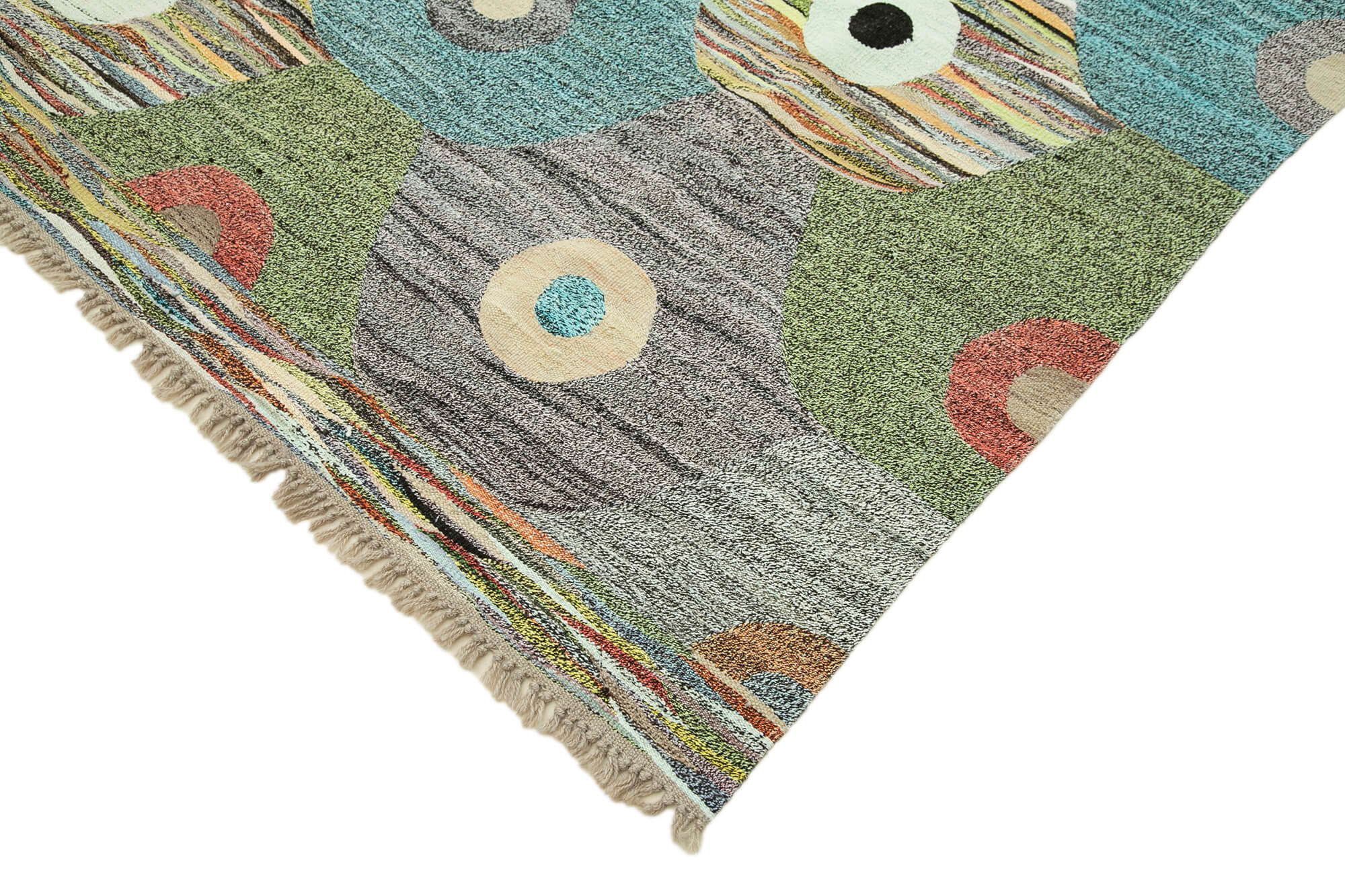 Scrap Sarı Geometrik Pamuk Yün El Dokuma Halısı 302x428 Agacan