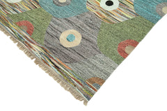 Scrap Sarı Geometrik Pamuk Yün El Dokuma Halısı 302x428 Agacan