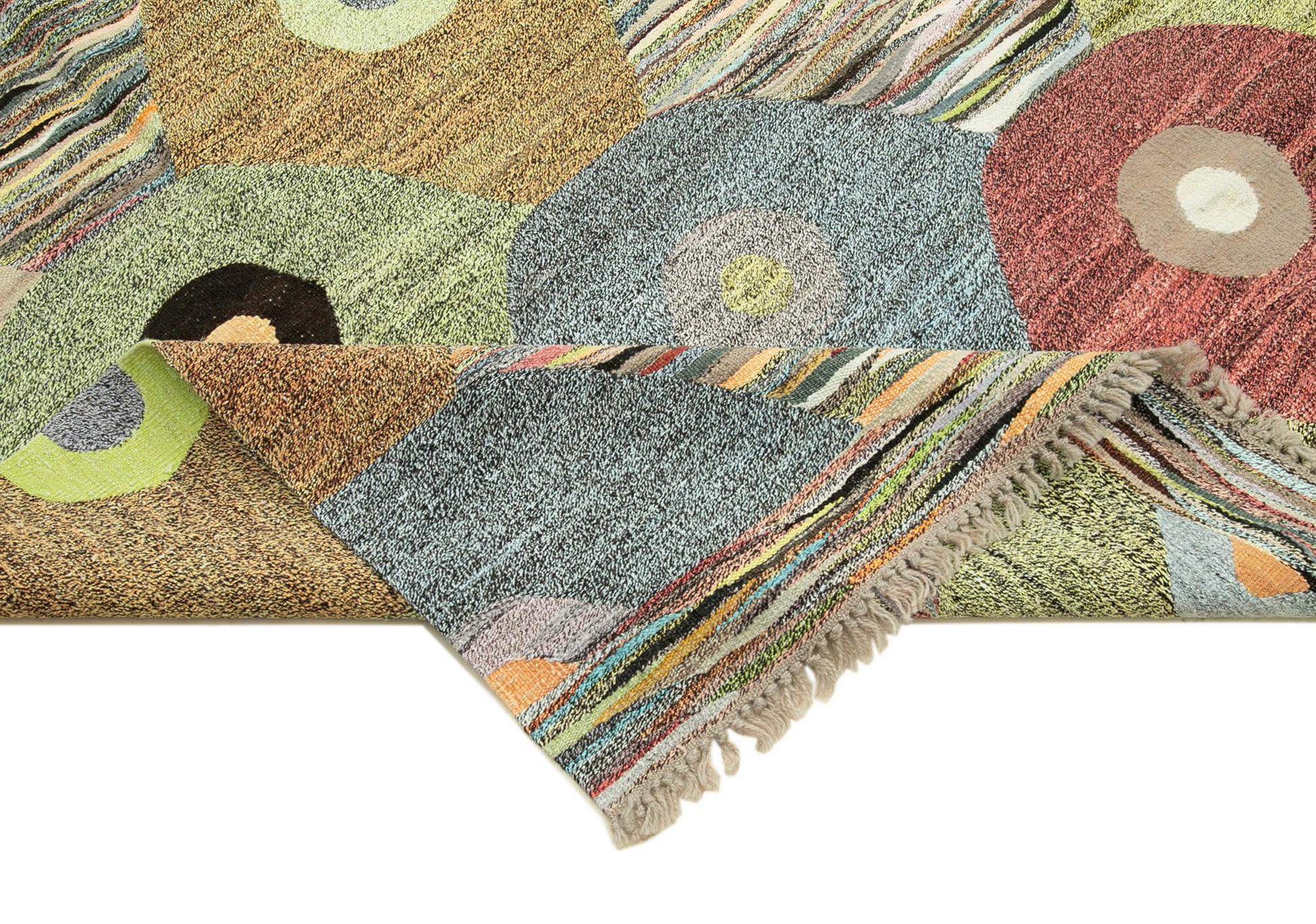 Scrap Sarı Geometrik Pamuk Yün El Dokuma Halısı 302x428 Agacan