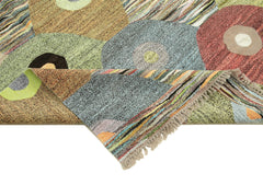 Scrap Sarı Geometrik Pamuk Yün El Dokuma Halısı 302x428 Agacan