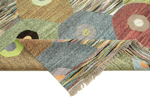 Scrap Sarı Geometrik Pamuk Yün El Dokuma Halısı 302x428 Agacan