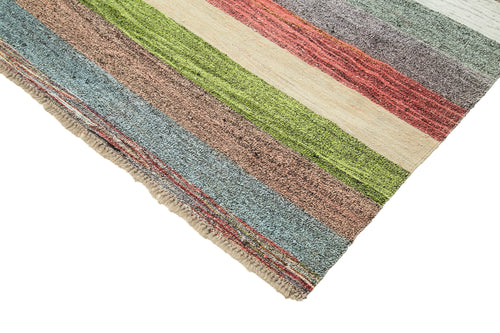 Scrap Yeşil Geometrik Pamuk Yün El Dokuma Halısı 265x374 Agacan