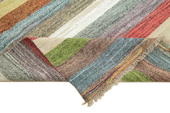 Scrap Yeşil Geometrik Pamuk Yün El Dokuma Halısı 265x374 Agacan