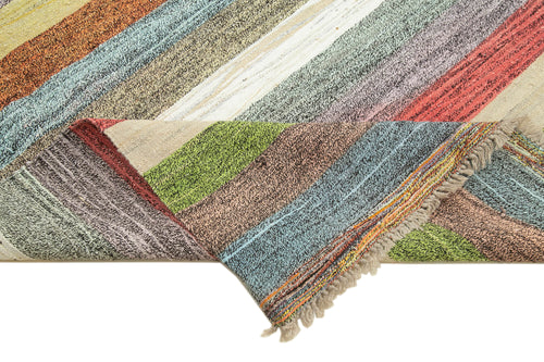 Scrap Yeşil Geometrik Pamuk Yün El Dokuma Halısı 265x374 Agacan