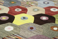 Scrap Yeşil Geometrik Pamuk Yün El Dokuma Halısı 285x380 Agacan