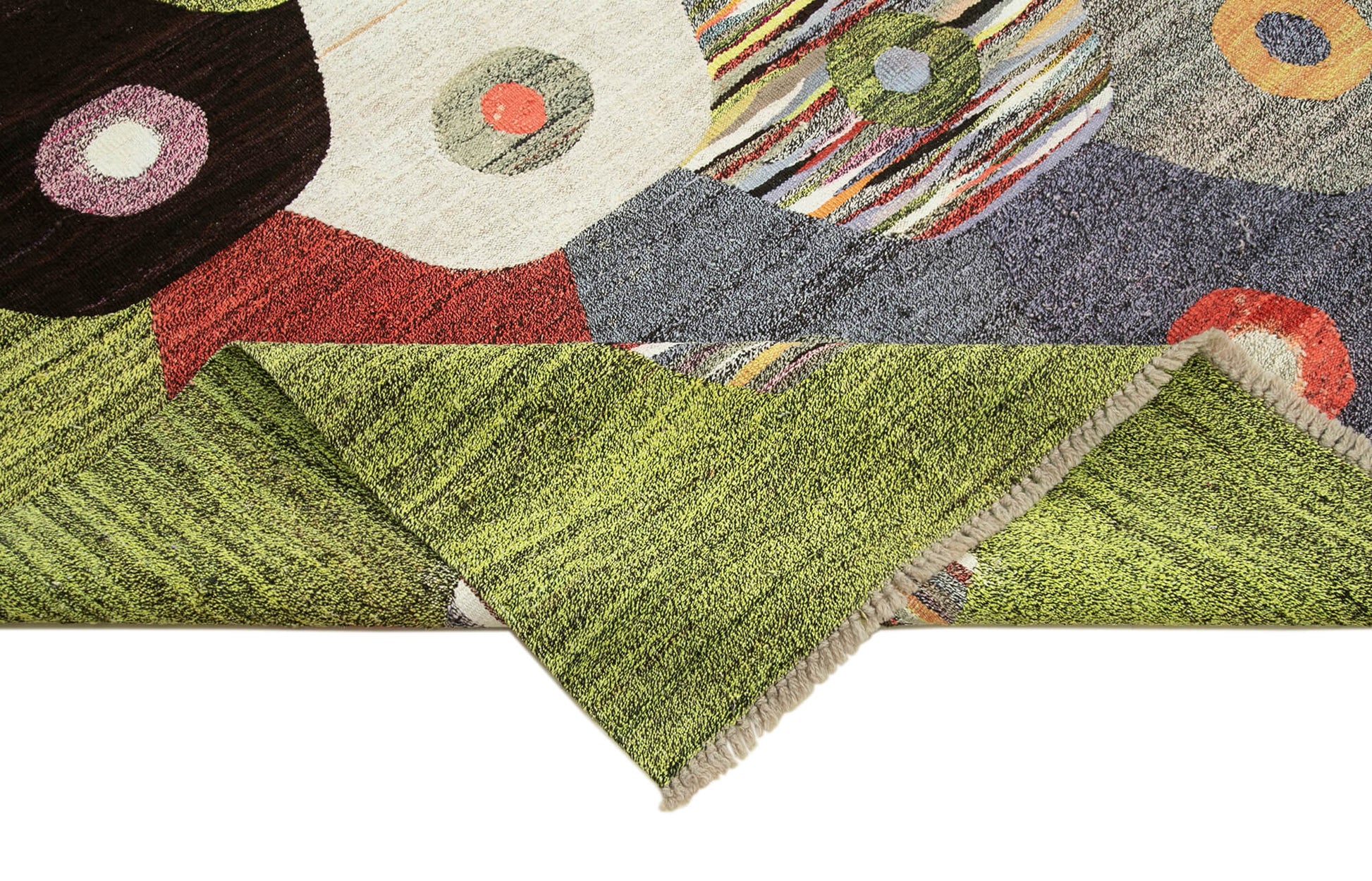 Scrap Yeşil Geometrik Pamuk Yün El Dokuma Halısı 285x380 Agacan