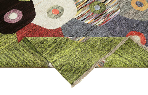 Scrap Yeşil Geometrik Pamuk Yün El Dokuma Halısı 285x380 Agacan