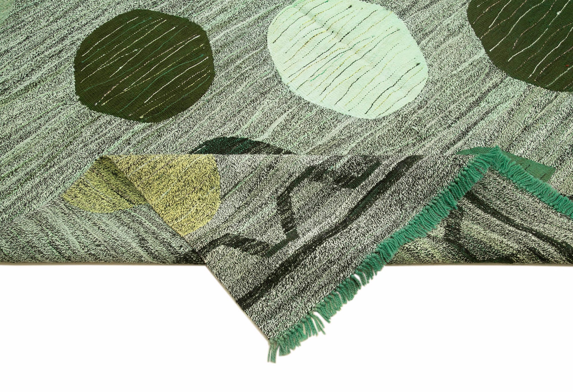 Scrap Yeşil Geometrik Pamuk Yün El Dokuma Halısı 305x432 Agacan