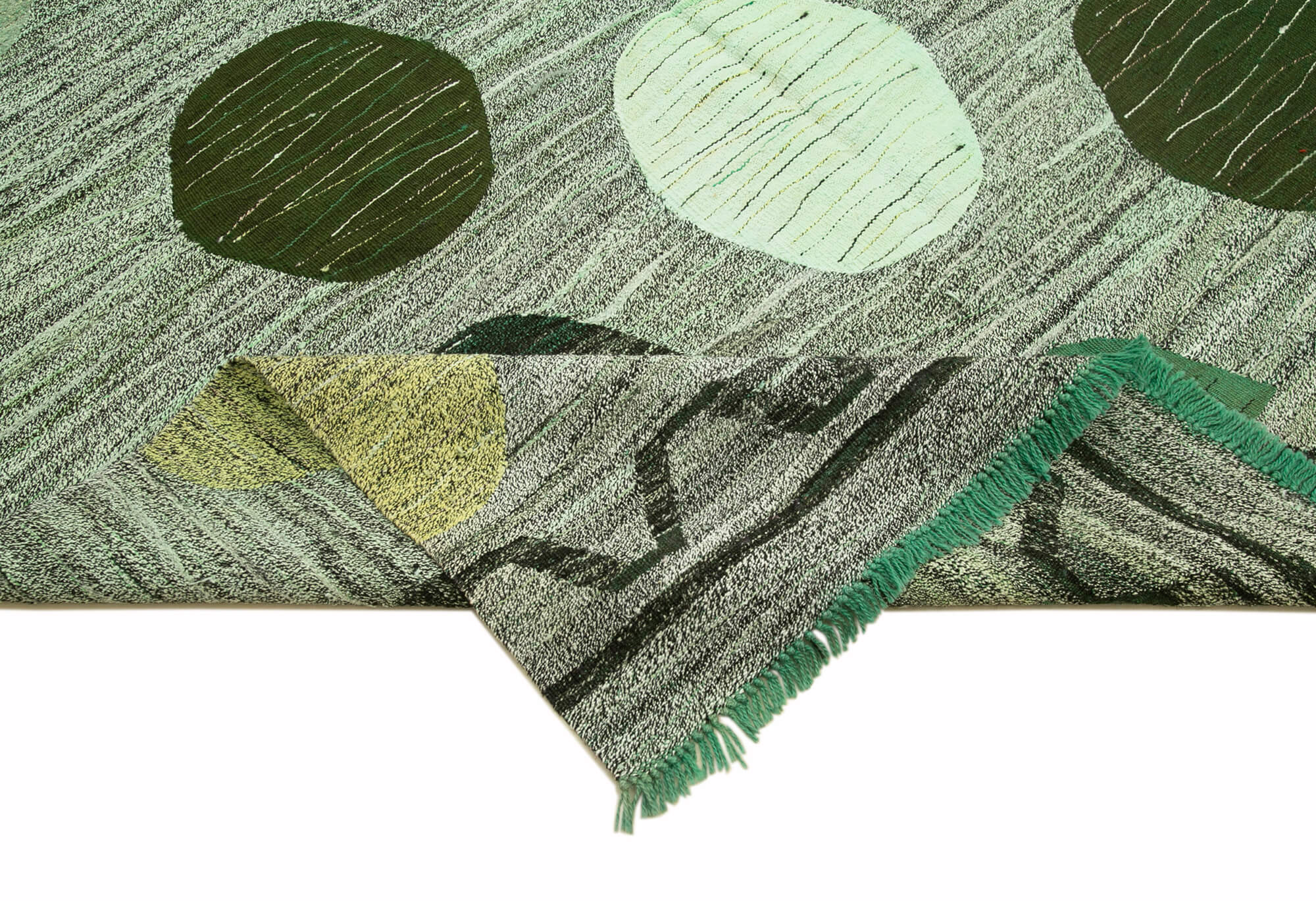 Scrap Yeşil Geometrik Pamuk Yün El Dokuma Halısı 305x432 Agacan
