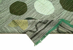 Scrap Yeşil Geometrik Pamuk Yün El Dokuma Halısı 305x432 Agacan