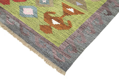 Scrap Yeşil Geometrik Pamuk Yün El Dokuma Halısı 303x415 Agacan