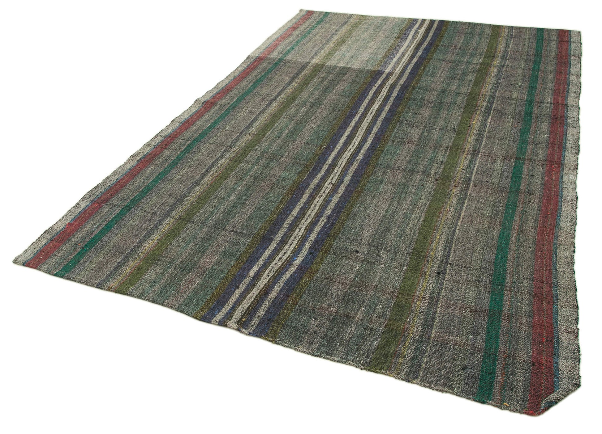 Chaput Kilim Gri Çizgili Pamuk Yün El Dokuma Halısı 184x283 Agacan