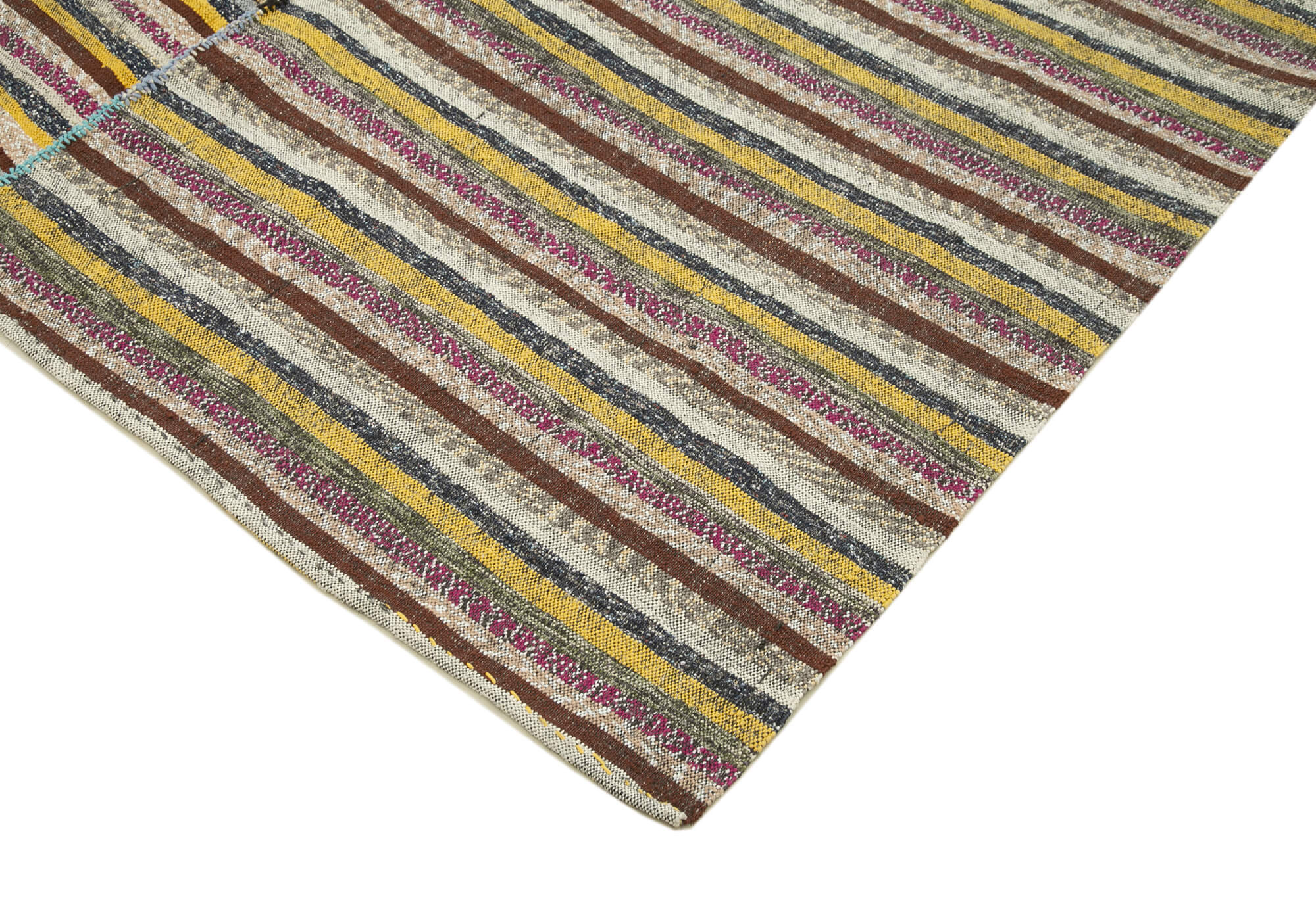 Chaput Kilim Kahverengi Çizgili Pamuk Yün El Dokuma Halısı 192x305 Agacan