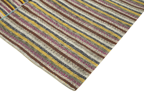 Chaput Kilim Kahverengi Çizgili Pamuk Yün El Dokuma Halısı 192x305 Agacan