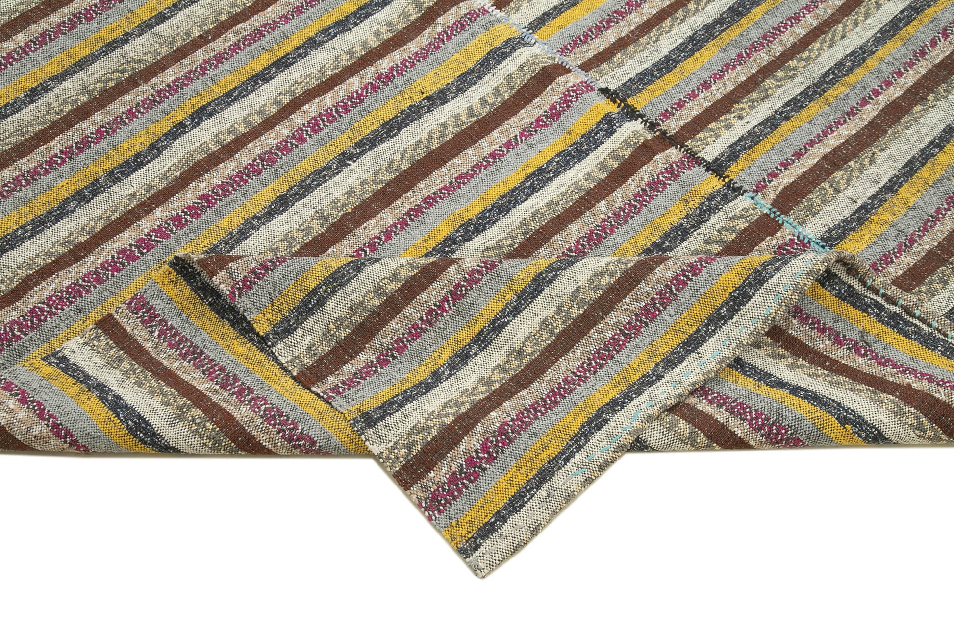 Chaput Kilim Kahverengi Çizgili Pamuk Yün El Dokuma Halısı 192x305 Agacan