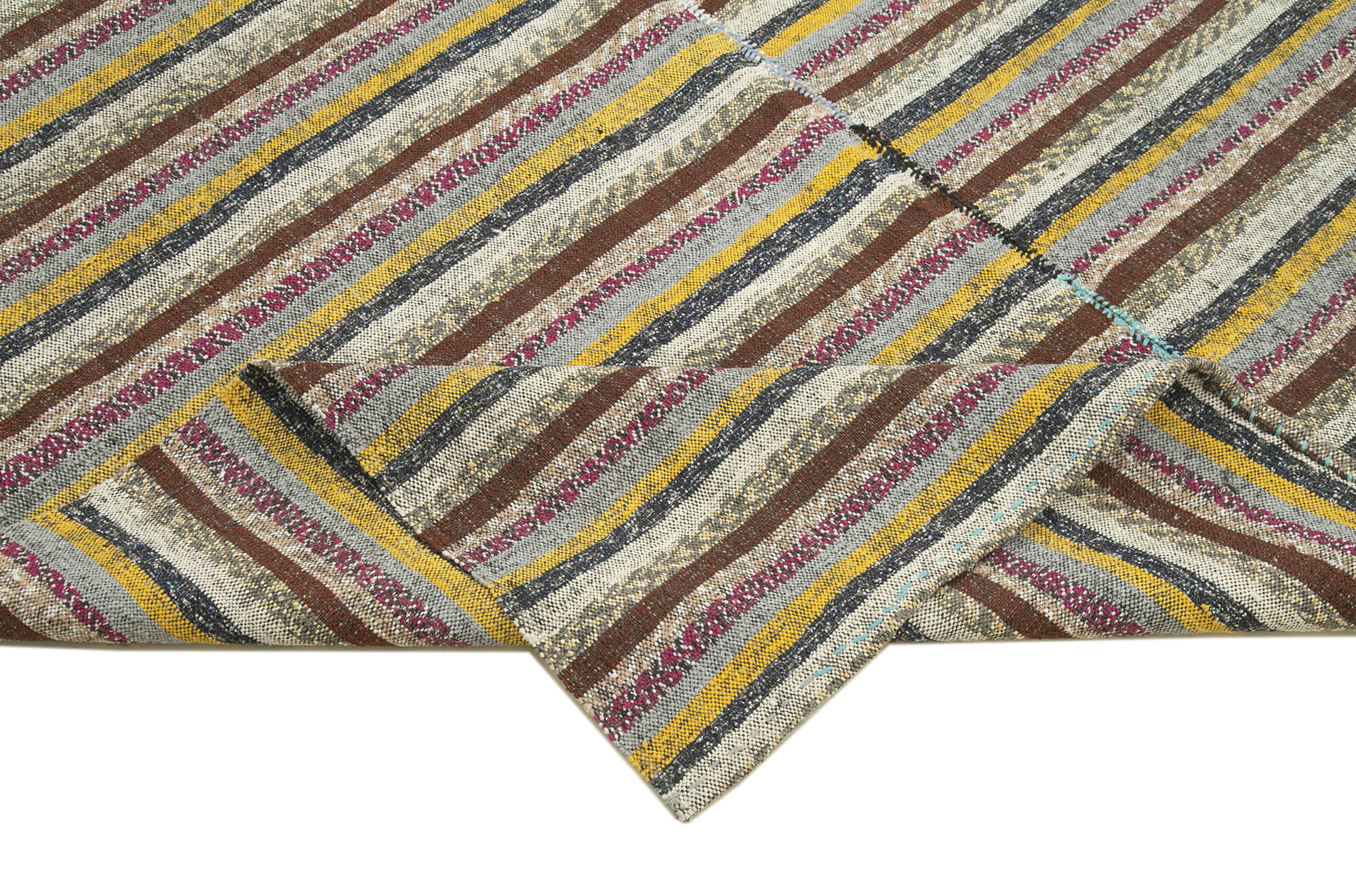 Chaput Kilim Kahverengi Çizgili Pamuk Yün El Dokuma Halısı 192x305 Agacan