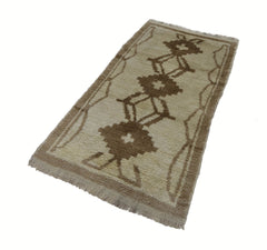 Tulu Bej Geometrik Pamuk Yün El Dokuma Halısı 98x177 Agacan