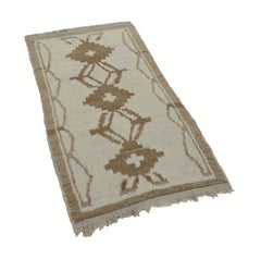 Tulu Bej Geometrik Pamuk Yün El Dokuma Halısı 98x177 Agacan