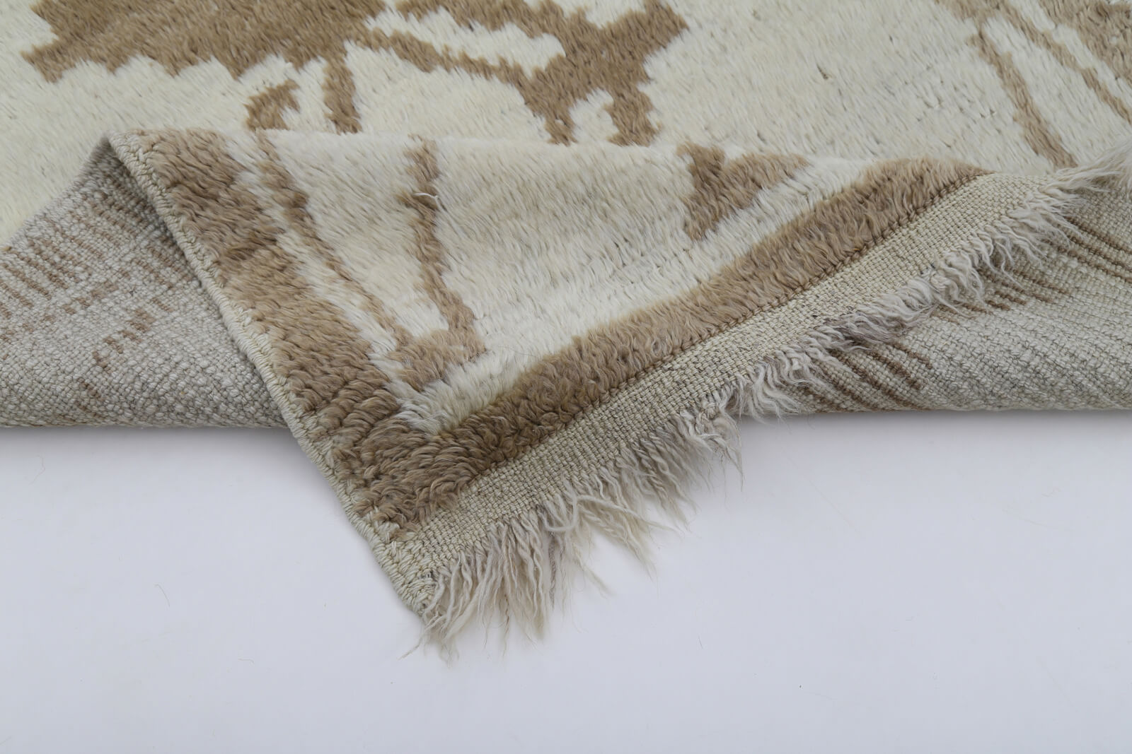 Tulu Bej Geometrik Pamuk Yün El Dokuma Halısı 98x177 Agacan