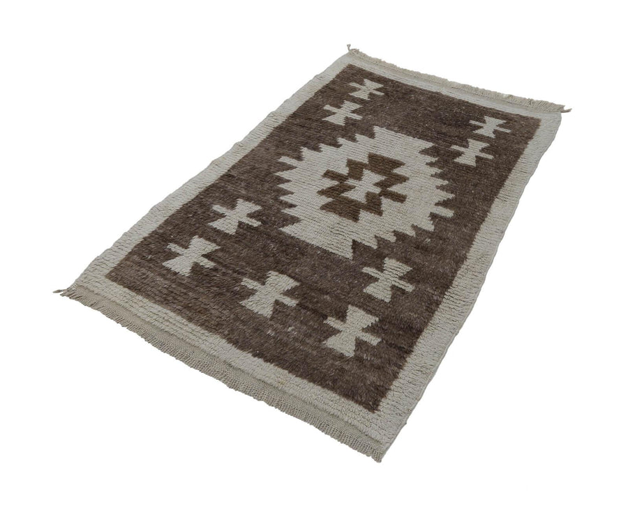 Tulu Bej Geometrik Pamuk Yün El Dokuma Halısı 115x182 Agacan