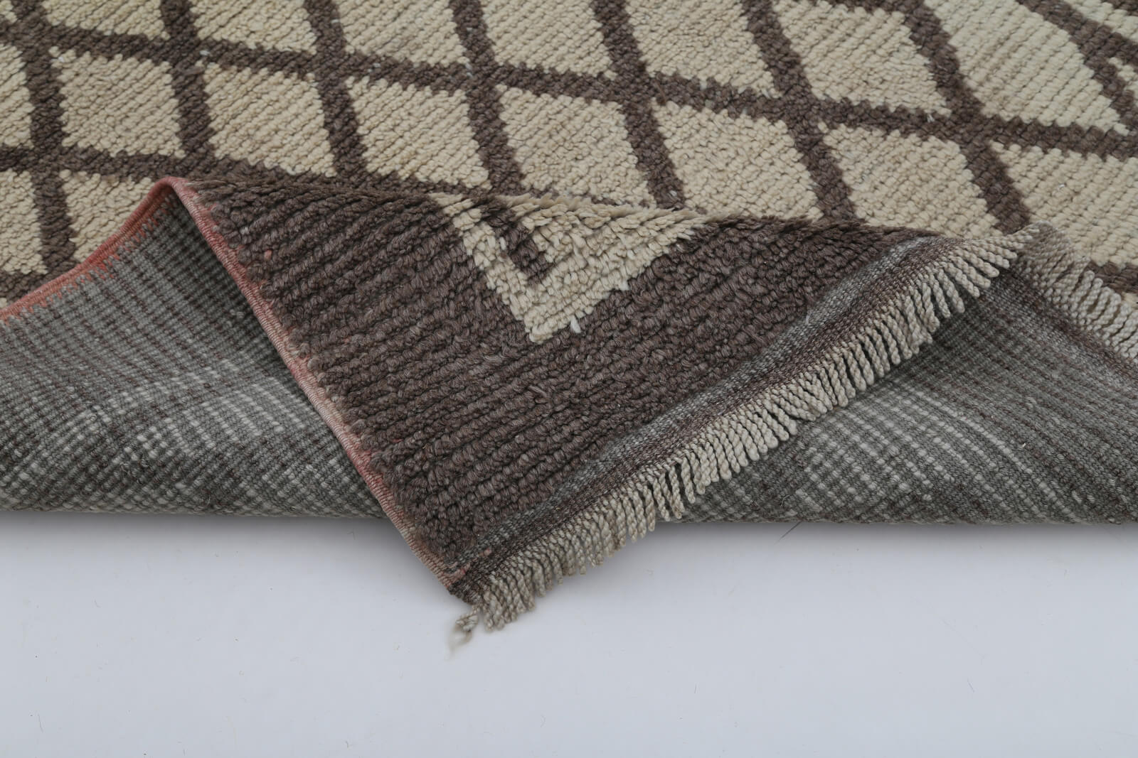 Tulu Bej Geometrik Pamuk Yün El Dokuma Halısı 98x178 Agacan