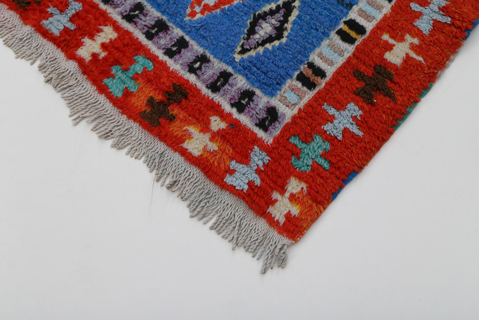 Tulu Mavi Geometrik Pamuk Yün El Dokuma Halısı 65x103 Agacan