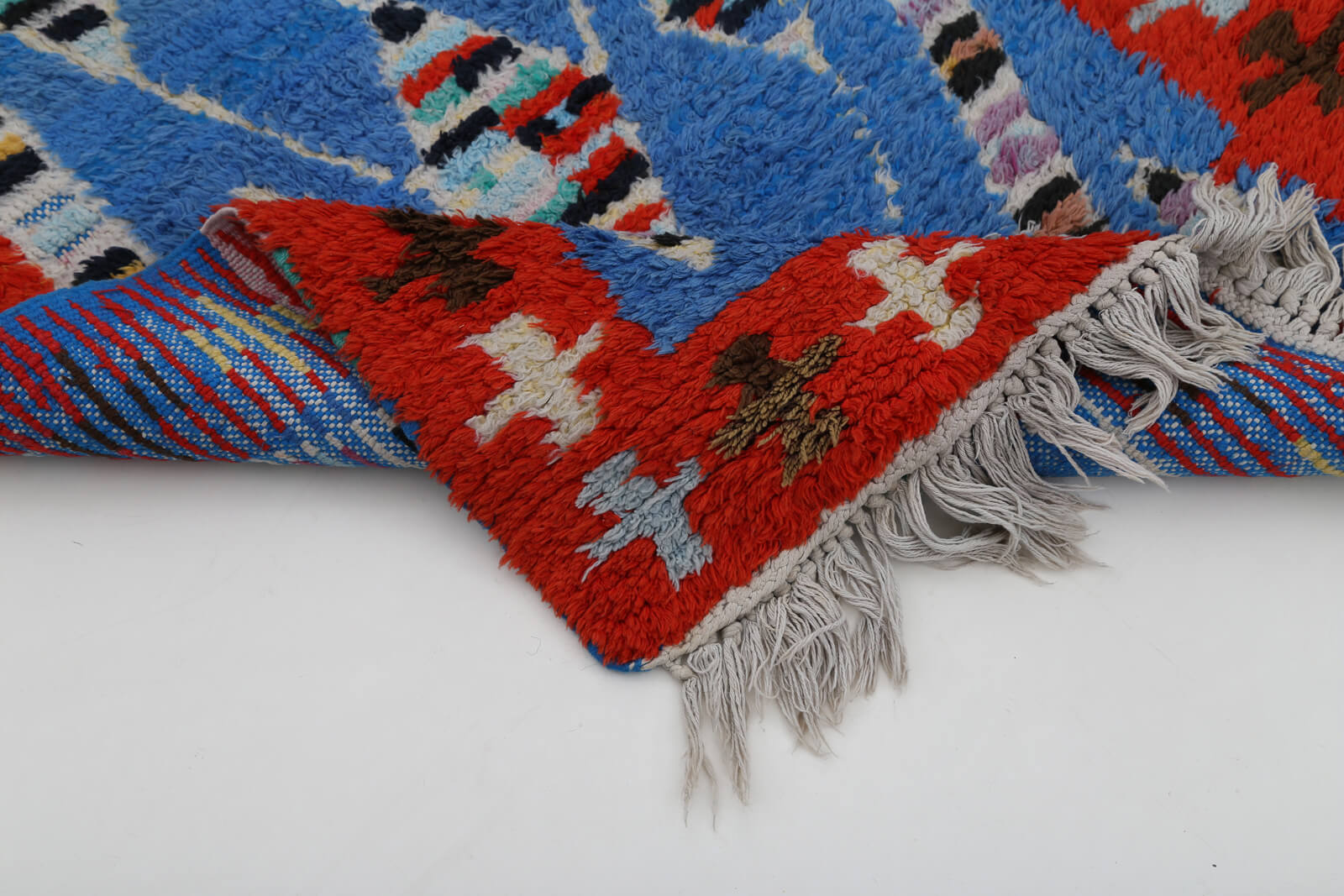 Tulu Mavi Geometrik Pamuk Yün El Dokuma Halısı 65x103 Agacan