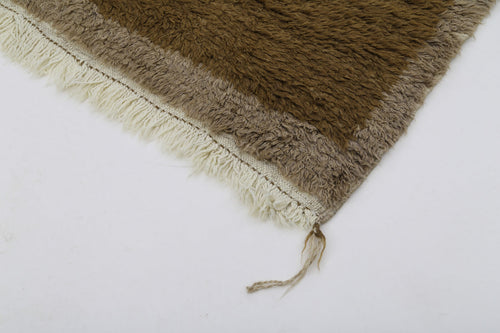 Tulu Kahverengi Geometrik Pamuk Yün El Dokuma Halısı 106x188 Agacan