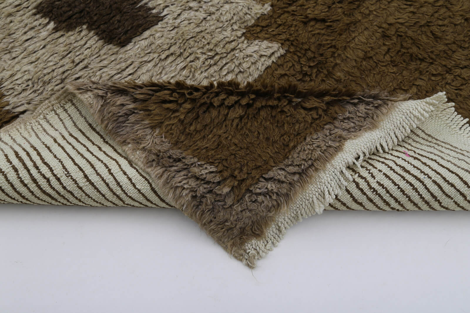 Tulu Kahverengi Geometrik Pamuk Yün El Dokuma Halısı 106x188 Agacan