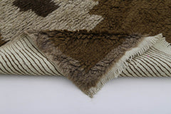 Tulu Kahverengi Geometrik Pamuk Yün El Dokuma Halısı 106x188 Agacan