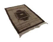 Tulu Kahverengi Geometrik Pamuk Yün El Dokuma Halısı 125x180 Agacan