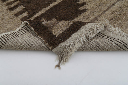 Tulu Kahverengi Geometrik Pamuk Yün El Dokuma Halısı 125x180 Agacan