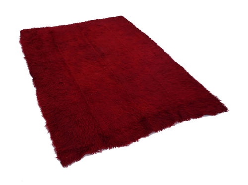 Tulu Kırmızı Geometrik Pamuk Yün El Dokuma Halısı 158x222 Agacan