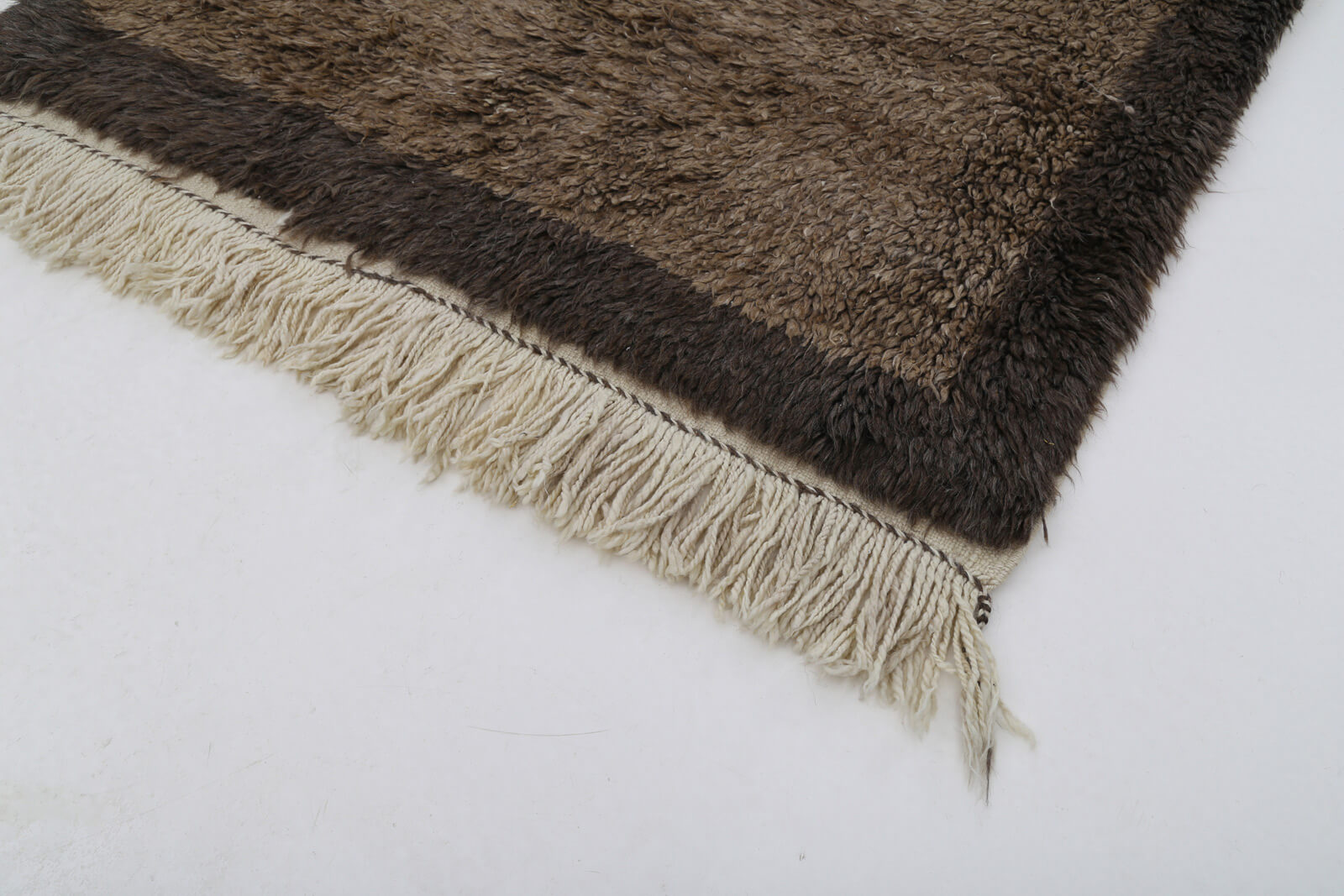 Tulu Kahverengi Geometrik Pamuk Yün El Dokuma Halısı 132x195 Agacan