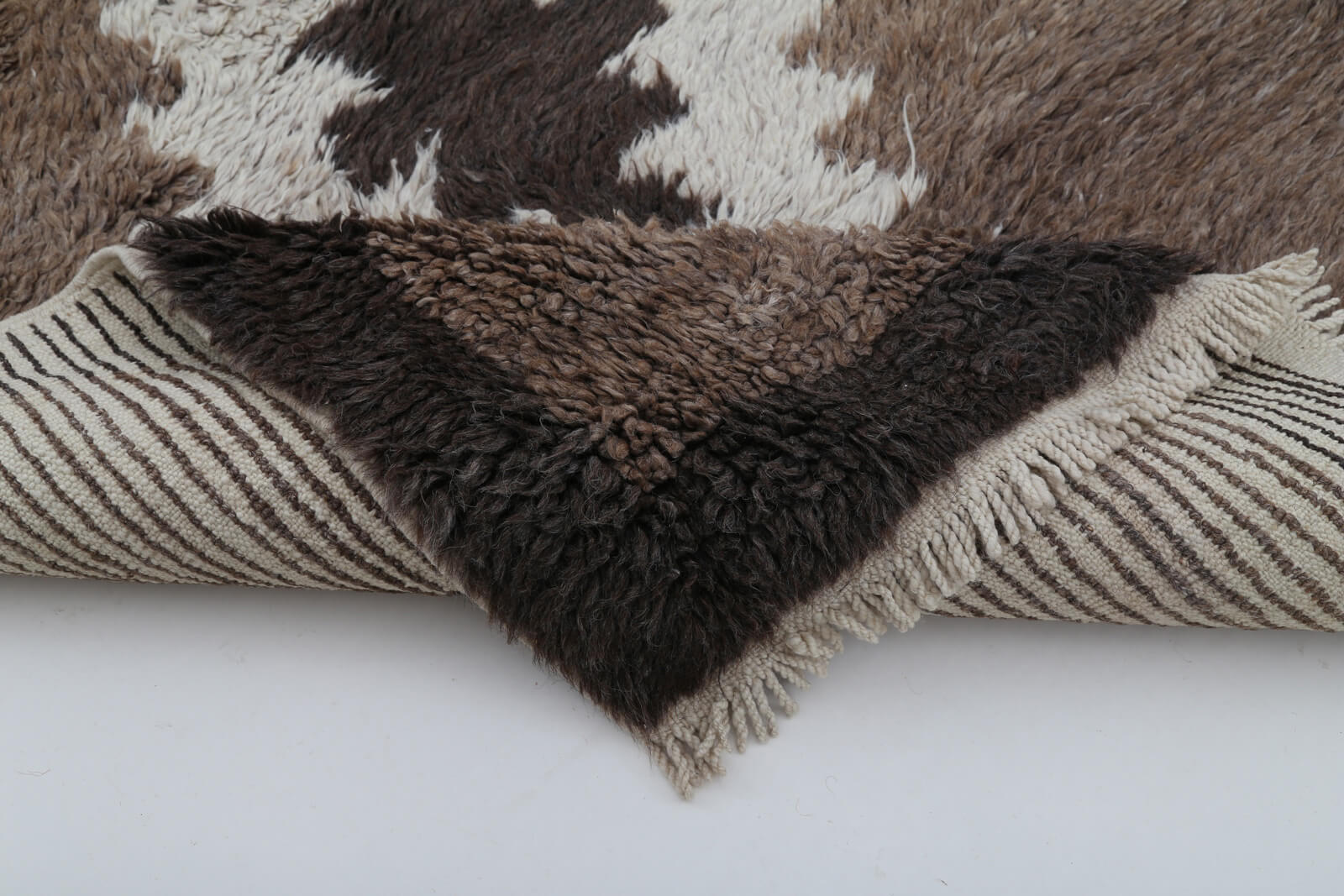 Tulu Kahverengi Geometrik Pamuk Yün El Dokuma Halısı 132x195 Agacan