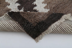 Tulu Kahverengi Geometrik Pamuk Yün El Dokuma Halısı 132x195 Agacan