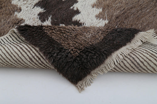 Tulu Kahverengi Geometrik Pamuk Yün El Dokuma Halısı 132x195 Agacan