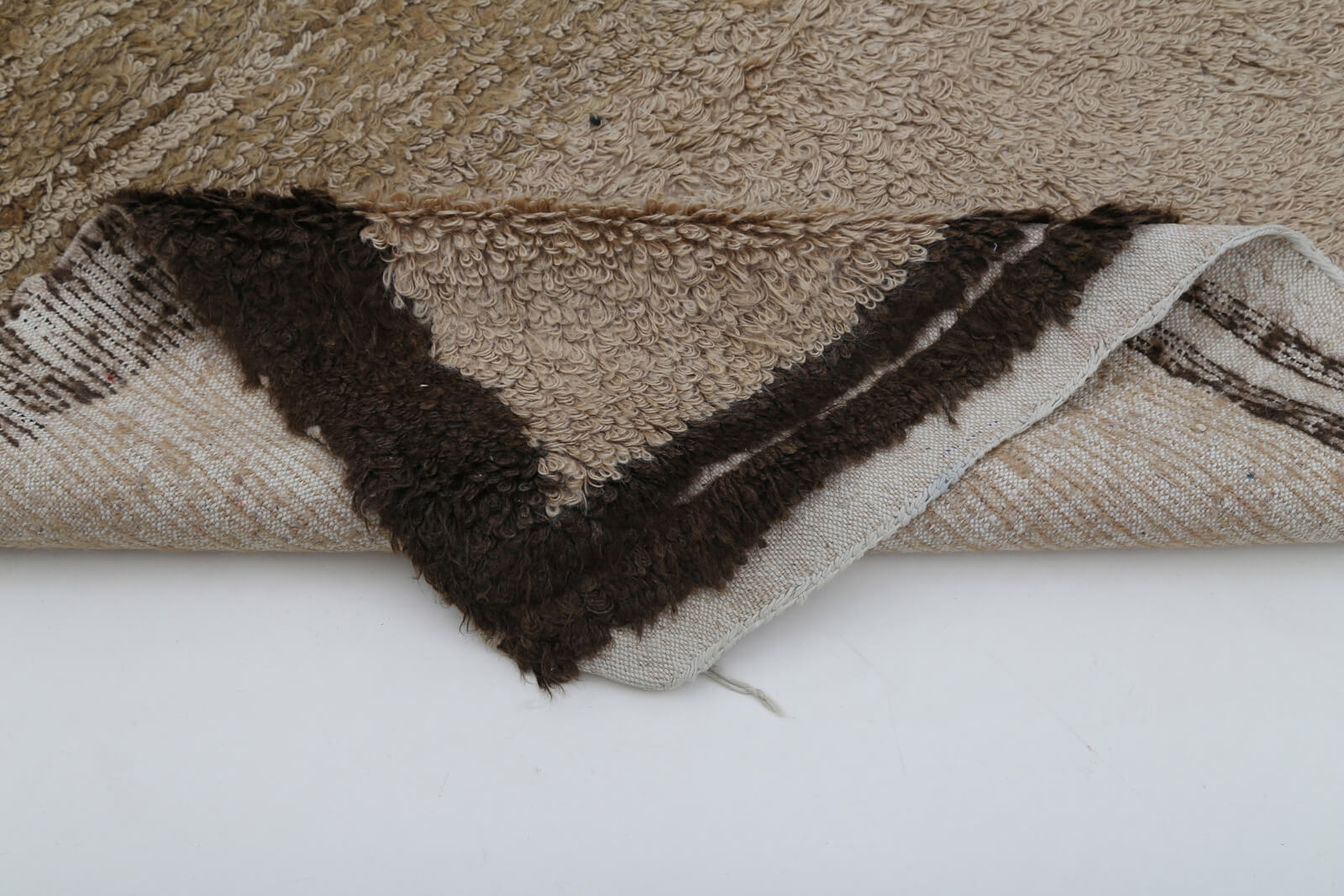 Tulu Bej Geometrik Pamuk Yün El Dokuma Halısı 93x102 Agacan